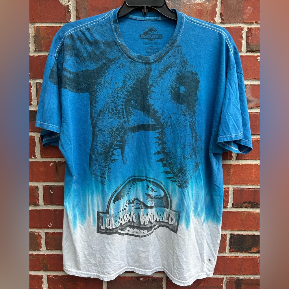 Jurassic World Blue Tie Dye All Over Print T-Rex Short Sleeve XXL T-Shirt E2